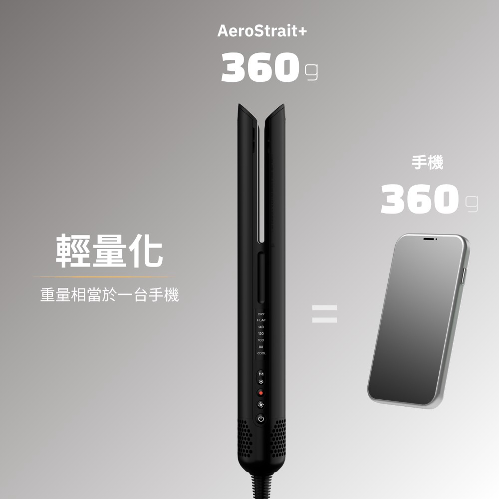AeroStrait+ 約360公克輕量機身重量示意