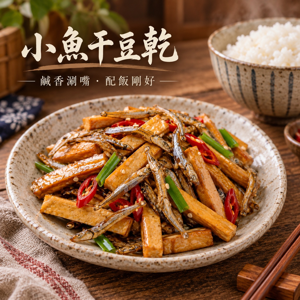 炳春海味小魚干豆乾120g台式涼拌小菜，豆干與小魚干鹹香料理擺盤