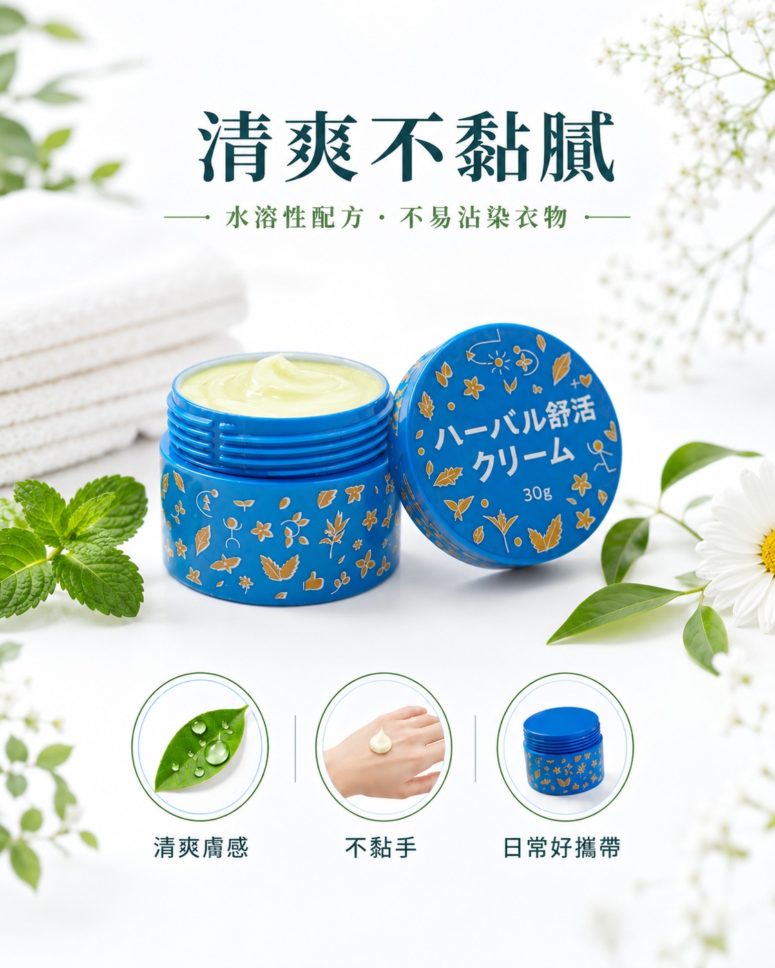 草本舒活霜日本限定加強版水溶性質地，好推勻，清爽不黏膩，使用感輕盈