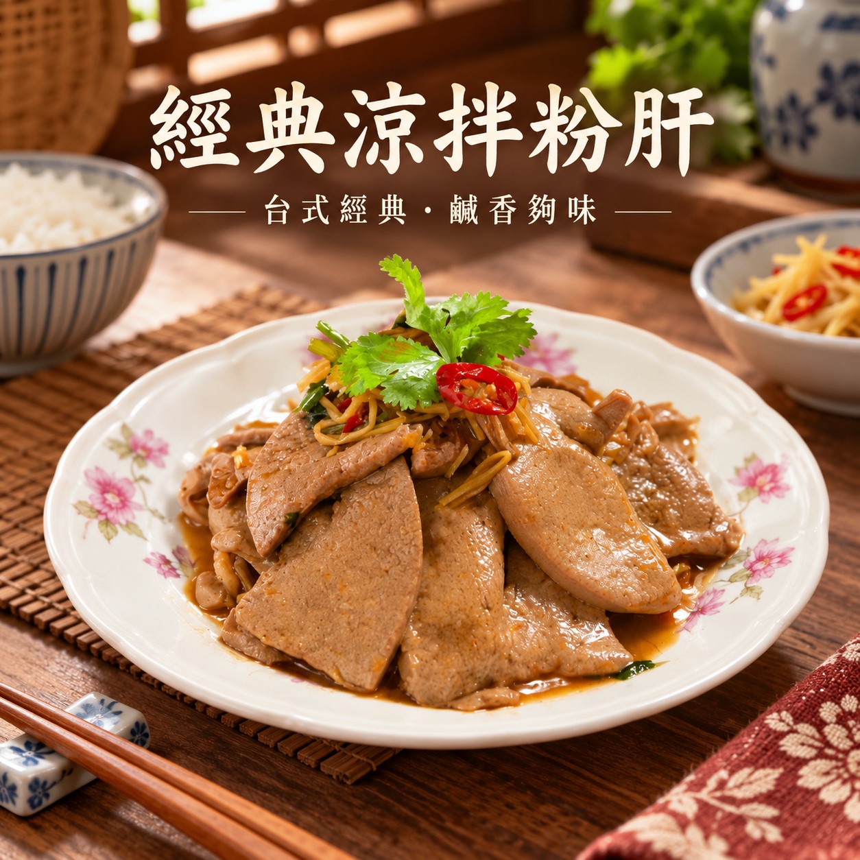 炳春海味經典涼拌粉肝200g台式小菜，粉肝切片搭配香料料理擺盤