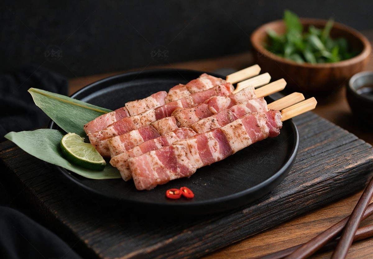 月見和牛海陸豪華派對組五花豬肉串5串約200g生鮮豬肉串擺盤