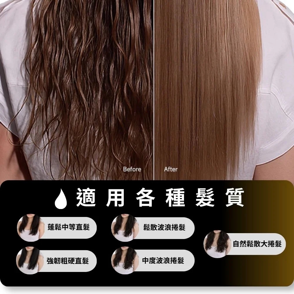 AeroStrait+ 不同髮質使用與直順造型前後效果示意