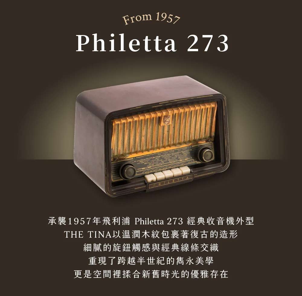 PHILIPS The Tina TAV9000與1957年Philetta 273經典收音機外型傳承介紹