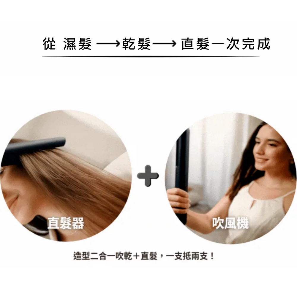 AeroStrait+ 從濕髮乾燥到直髮造型流程示意